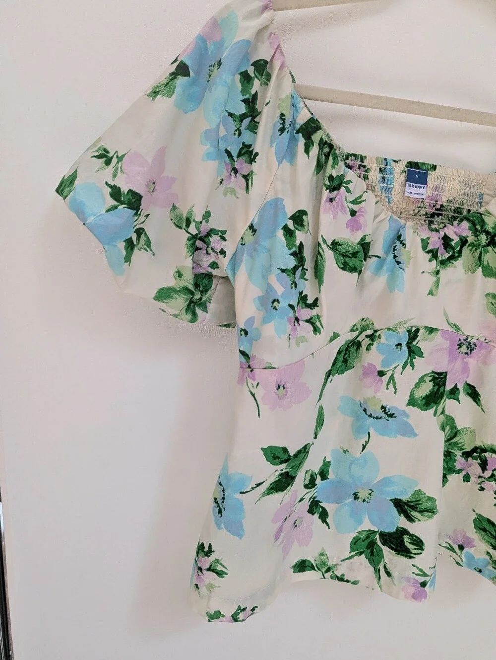 Old Navy Floral Puff Sleeve Baby Doll Blouse Top 100% Cotton Size Small